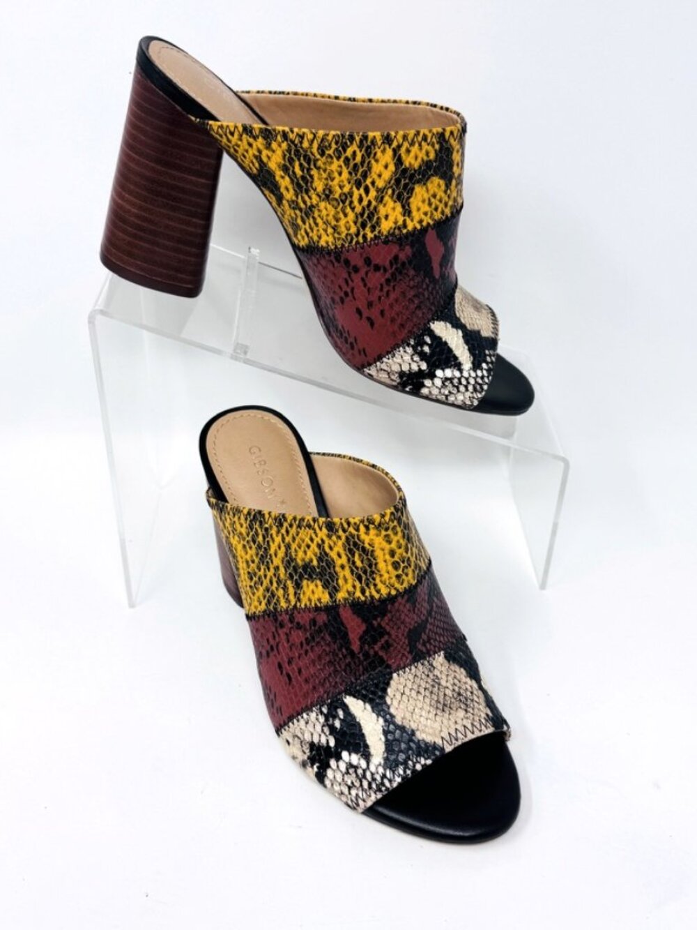 Gibson Latimer Womens Animal Print Tri-tone Leather Heel Slip on Sandal  Size 7